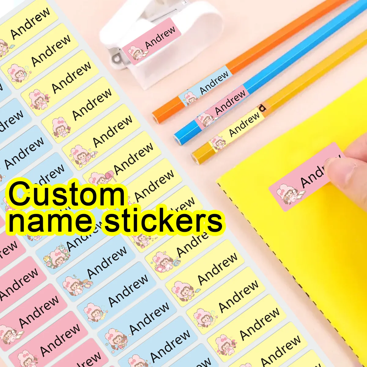 Custom-name-stickers-T1-waterproof-label-stickers-with-pink-girl ...
