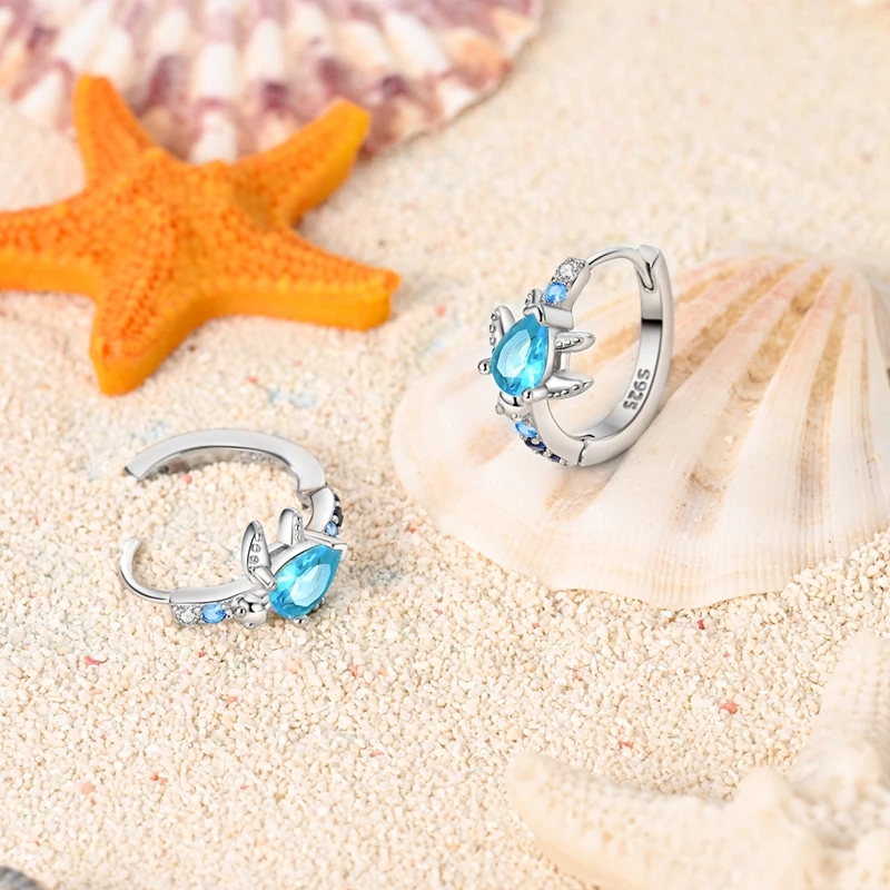 Women's 925 Sterling Silver Sparkling Blue Turtle Jewelry Set Earrings Necklace Ring Fine Birthday Gifts 2
