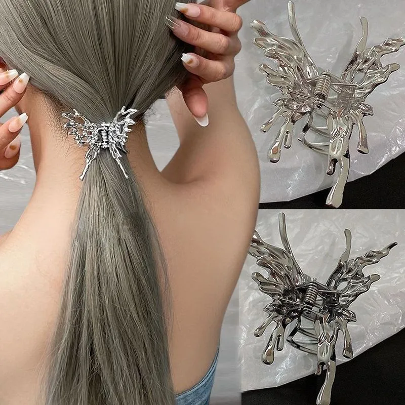 

Korean Metal Liquid Butterfly Shark Clip for Women Back Head Grab Clip Hairpin Geometric Headband Hair Accessories Wholesale