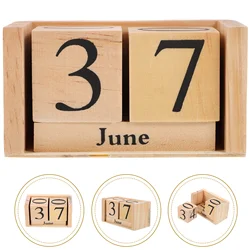 Sophisticated Perpetual Wooden Desktop Calendar - Elegant Flip Block Design (As Shown)