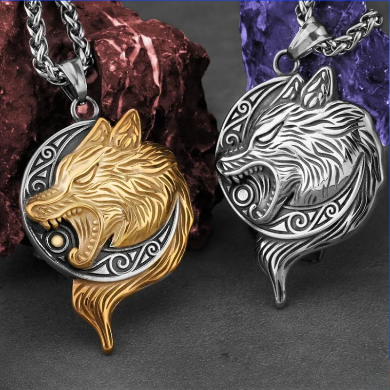 

CHUANGCHENG Fashion Viking Wolf Head Stainless Steel Men's Pendant, European Punk Necklace Accessories, Fashion Jewelry