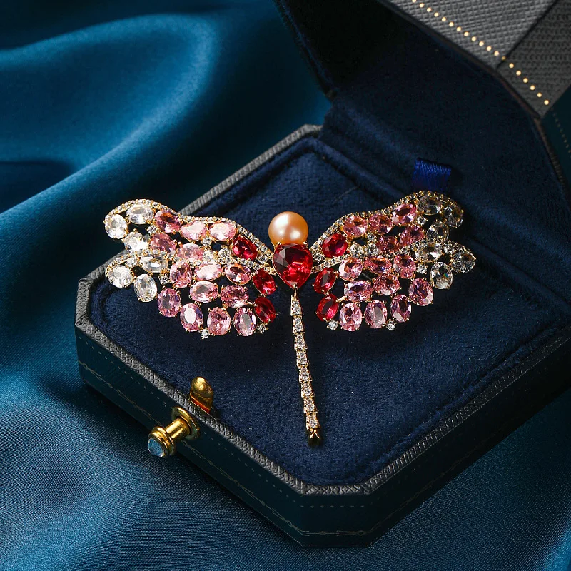 Colored dragonfly zircon natural freshwater pearl brooch