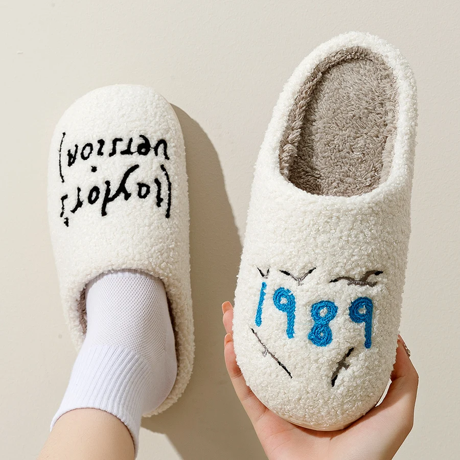 1989 Taylor's Style Home Women's Slippers Fuzzy Comfy Flat Taylor Swift Version Swifties Seagull Funny Shoes Gift for Her
