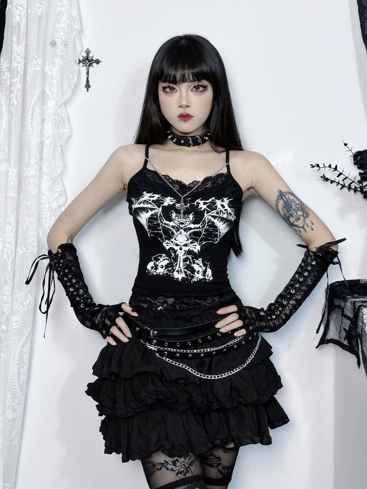 Katie♡ GRUNGE DOLL camisole Aesthetic Sleeveless Camisole Punk Cartoon Print Grunge Crop