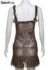 Weird Puss Leopard Print Dress Women See Through Lace V-Neck Sexy Sleeveless Skinny Summer Fashion Chic Ruffle Hem Mini Bodycon 6