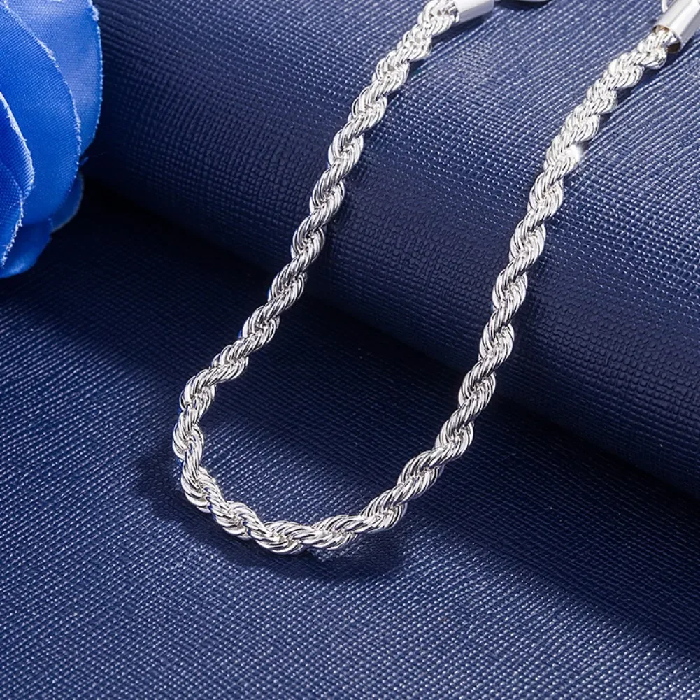 925 Sterling Silver Bracelet 4mm20cm Flat Side Chain Lobster Clasp For Woman Man Wedding Engagement Jewelry 3