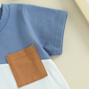 2024-01-30 Lioraitiin Toddler Boys Shorts Set Contrast Color Short Sleeve T-shirt with Elastic Waist Shorts Set Summer Outfit 6