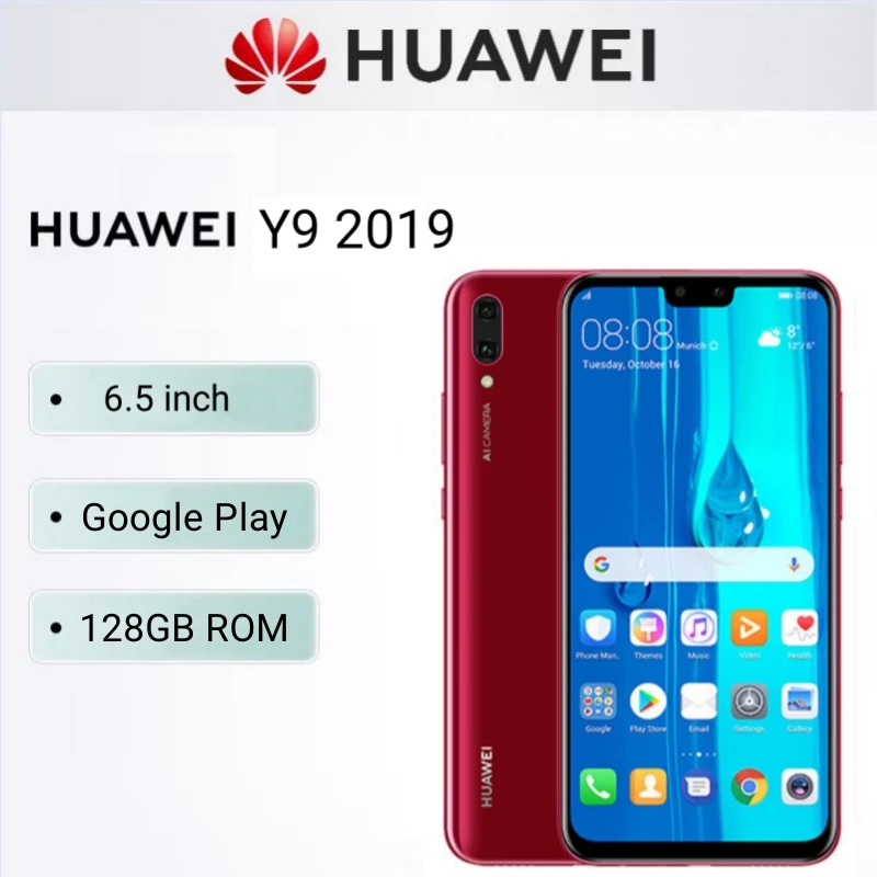 HUAWEI-teléfono inteligente Y9 2019, Android, Google Play Store, 6,5 pulgadas, 128G ROM, 16MP + 13MP, red 4G