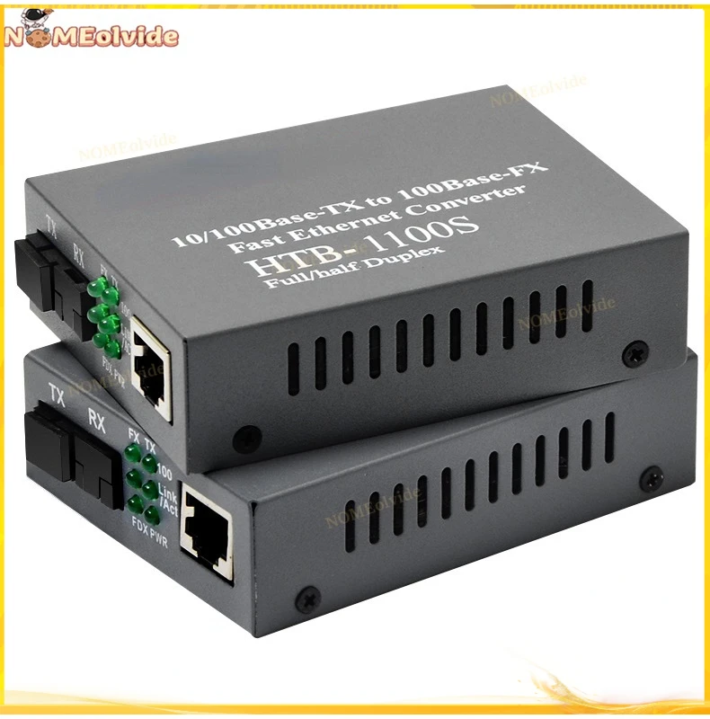 

High Quality 1/2pcs HTB-1100S Optical Media Converter 10/100Mbps RJ45 Single Mode Duplex Fiber SC port Converter 25KM With Power