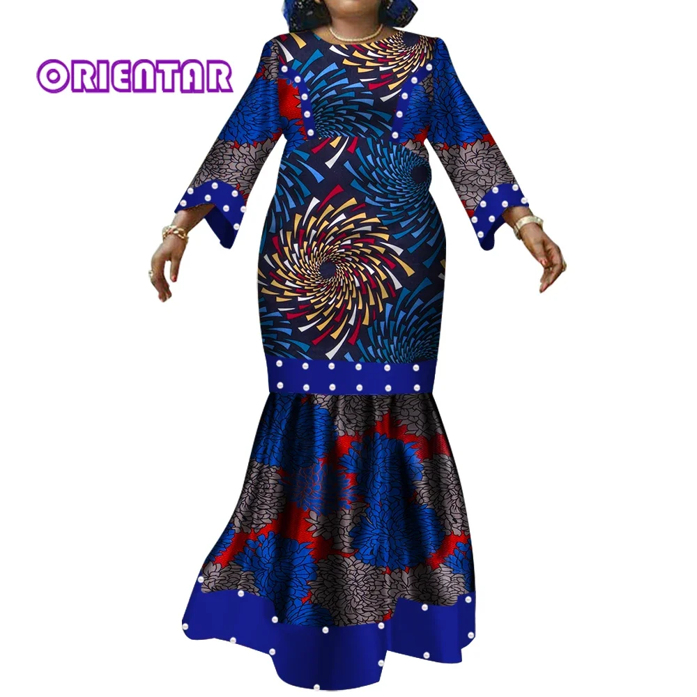 Traditional African Clothing Dashiki African Dresses for Women Autumn Long Maxi Mermaid Dress Private Custom Plus Size WY3398