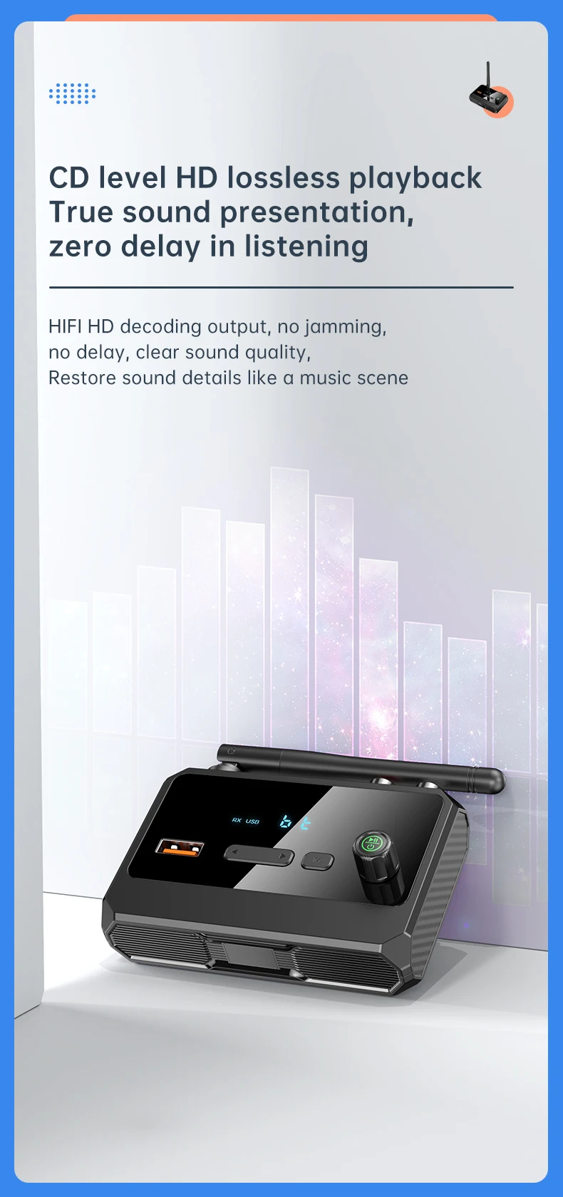 Bluetooth 5.3 Audio Receiver Wireless Audio Adapter With AUX 3.5mm RCA Optical J