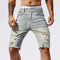 Summer Ripped Jeans Men Stretch Denim Shorts Male Short Jeans Slim Straight Shorts Fashion Black Jeans Man Clothes Streetwear 2