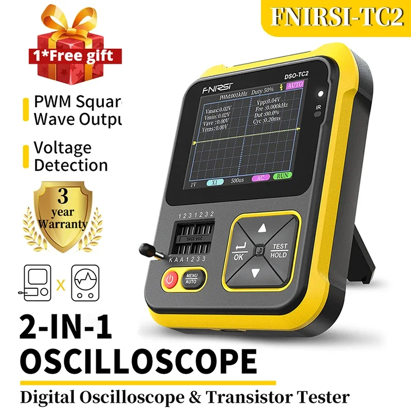 

FNIRSI 200kHz 2.4 Inch Bandwidth Oscilloscope Transistor Tester Digital Oscilloscope 2 In 1 PWM Square Waves Output Oscilloscope