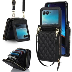 Foldable Multi-slot Wallet with Diagonal Lanyard Chain Case for Motorola Razr 2025 (Black)