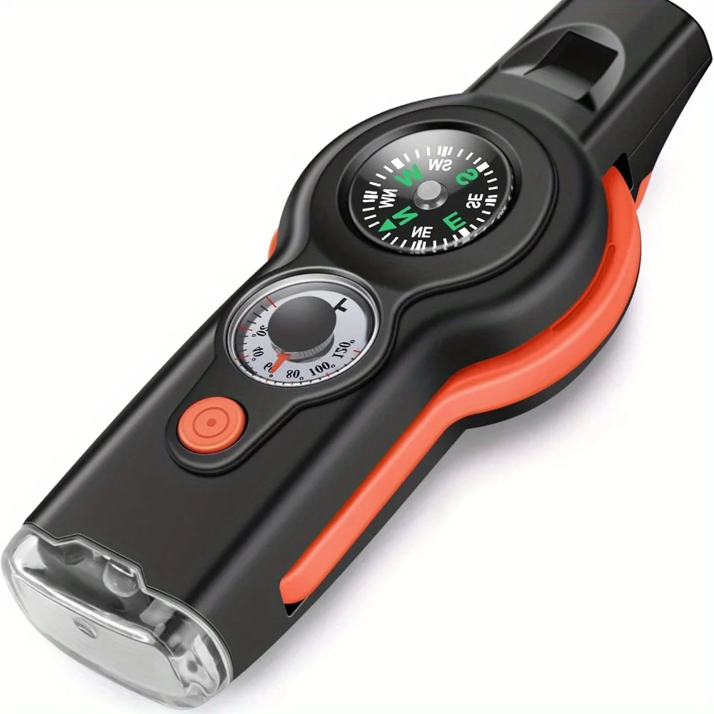 7-in-1 emergency survival whistle with hanging rope-made of durable PVC material, for rowing, kayaking, hiking, camping