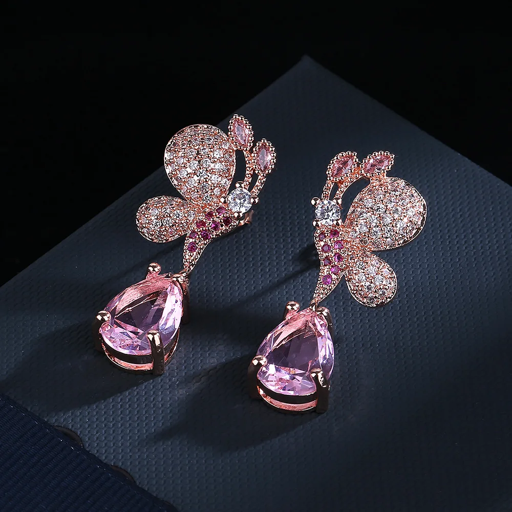

❤ Korean Fashion Inlaid Earrings Simple Water Drop Zircon Earrings Sterling Silver 925 Earrings for Women Butterfly Earrings
