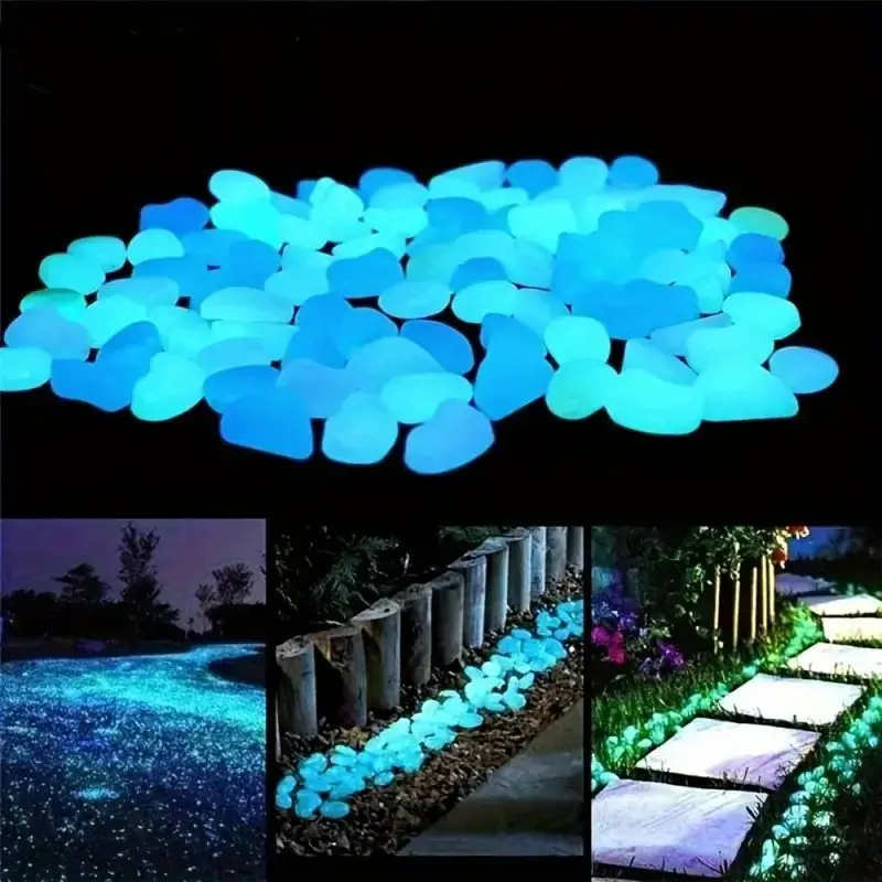 Glow Stones Decorative Stones 200pcs Glowing Garden Goose Slime in Dark Outdoor Garden Light Decorative Grit Flowerpot Decor Yard Ornament Lighted Little Rocks Gravel Glow Blue