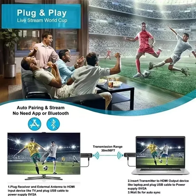 5G 1080P 50M HD HDMI-Compatible Wireless Transmitter Receiver Display Dongle Extender AV Adapter for Laptop TV Projector Monitor