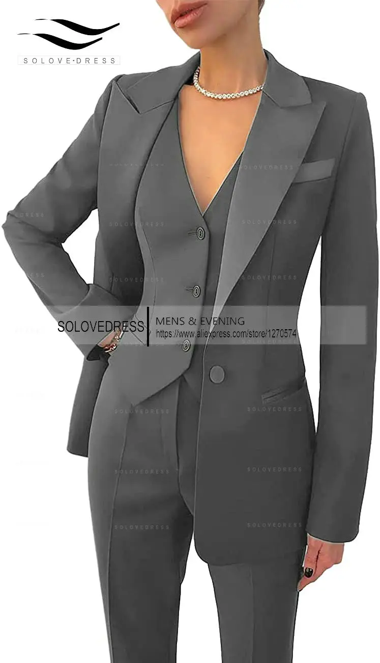 Women's Suits Formal Slim Fit 3 Piece Long Sleeved Elegant Blazer Notched Lapel Jacket and Adjustable Waist for Work Set