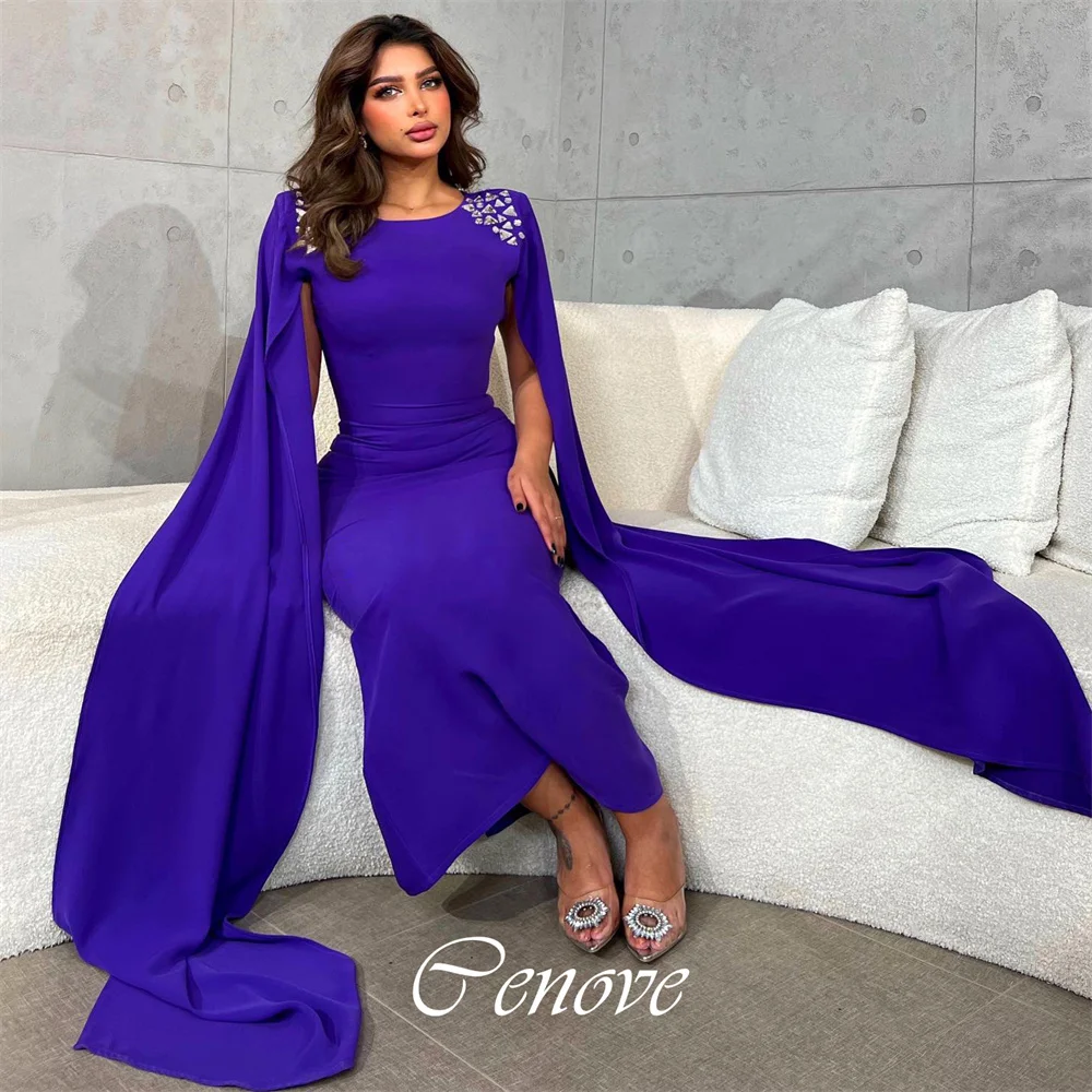 

Cenove 2024 Arab Dubai O Neck Prom Dress Ankle-Length With Shawl Sleeves Evening Fashion Elegant Party Dress For Women