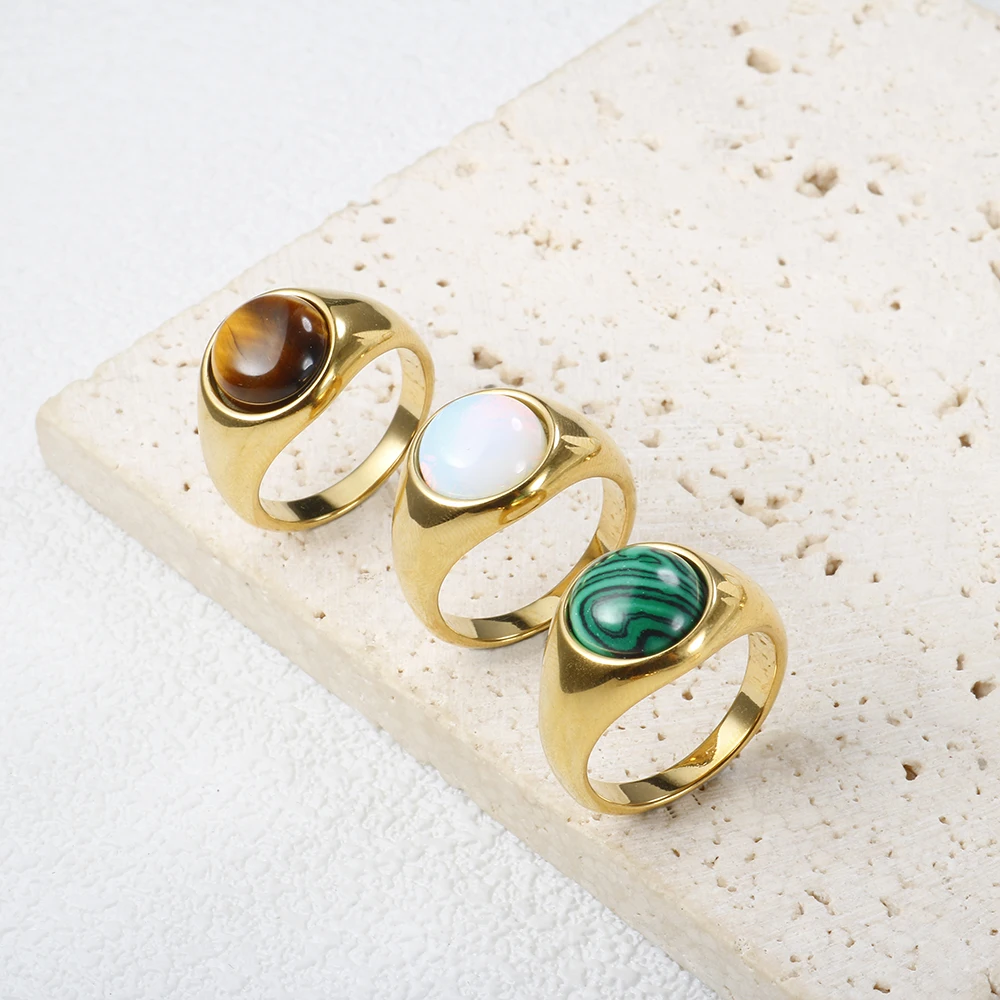 Fashion Trendy Natural Stone Ring Vintage Women Men Tiger