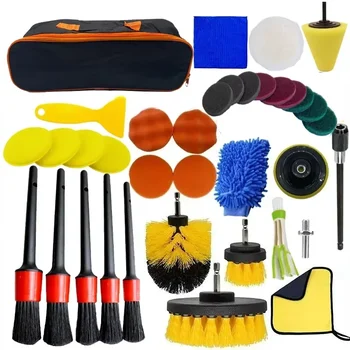 Kit de nettoyage de voiture, perceuse, épurateur et ensemble de brosses de détail, polisseuse d'aération AC et serviettes en microfibre, outils de détail d'intérieur automobile 1