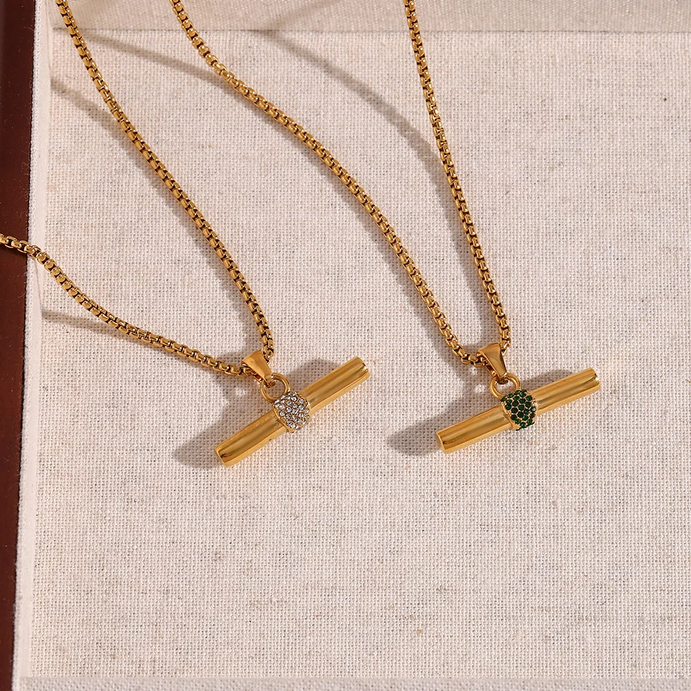 18k Gold Plated Stainless Steel Snake Chain T Bar Pendant Pendant Necklace