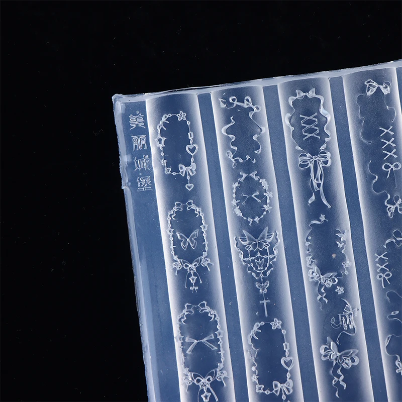 1개 실리콘 네일 몰드, 달콤한 레이스 꽃 나비 리본 네일 아트 장식 템플릿, DIY 디자인 투명 매니큐어 스텐실