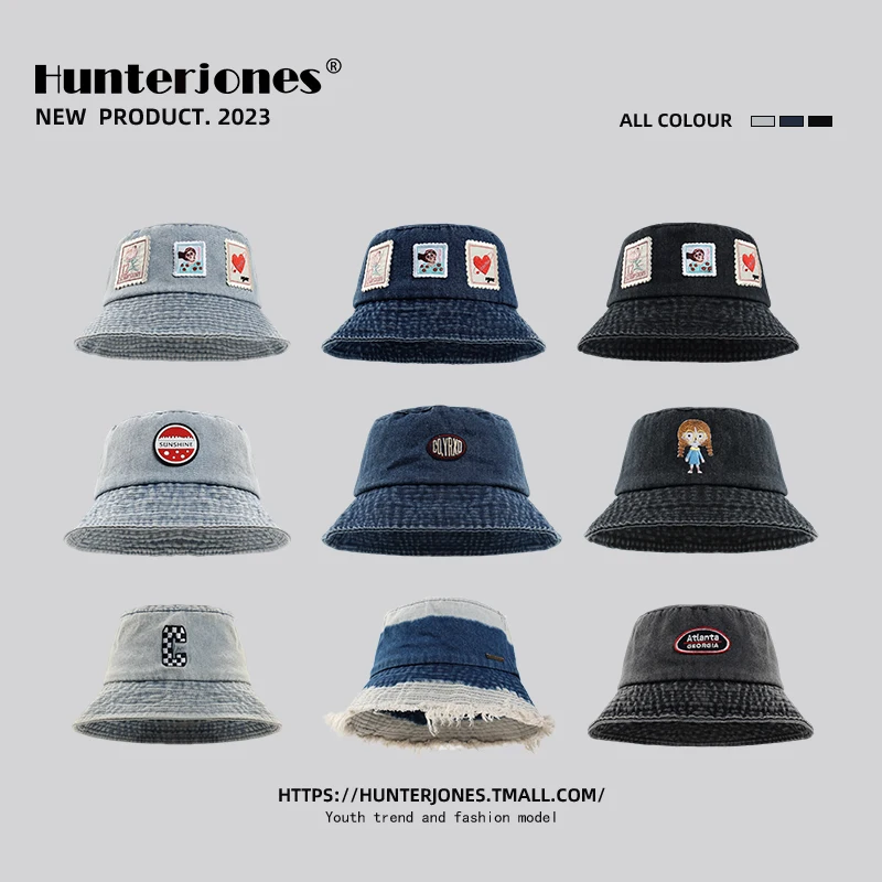 

Japanese Casual Retro Denim Bucket Hats for Men Spring and Summer Versatile Show Small Face Travel Sunscreen Women's Hats