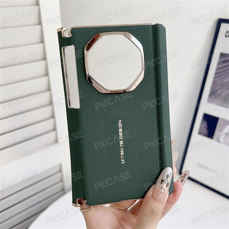 Ultra Thin Shockproof Leather Phone Case with Electroplated Dual-Hinge Guard Protection