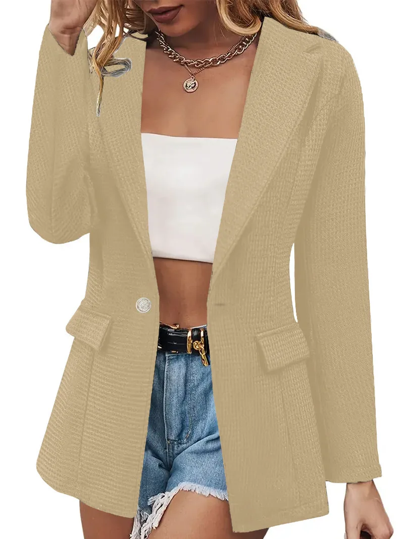 Fake Pocket Casual Fashion Long Sleeved Solid Color Small Suit Jacket for Women women blazer coat