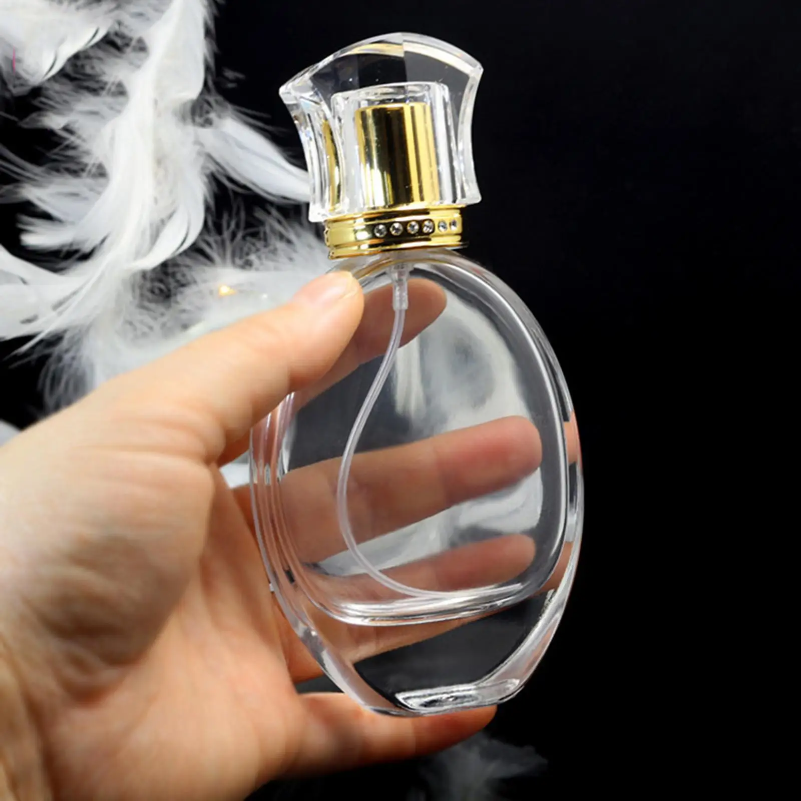 1.7OZ 타원형 빈 리필 가능 투명 크리스탈 유리 화장품, 메이크업 향수 분무기 병, 50ml