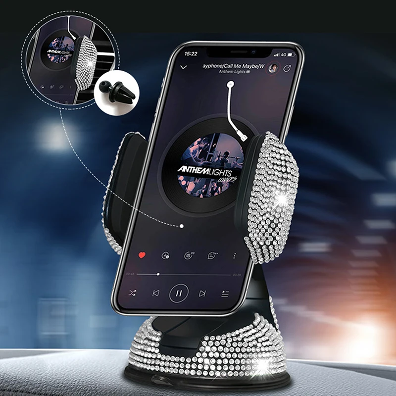 Bling Rhinestone Car Cell Phone Mount Luxury Crystal Universal Phone
