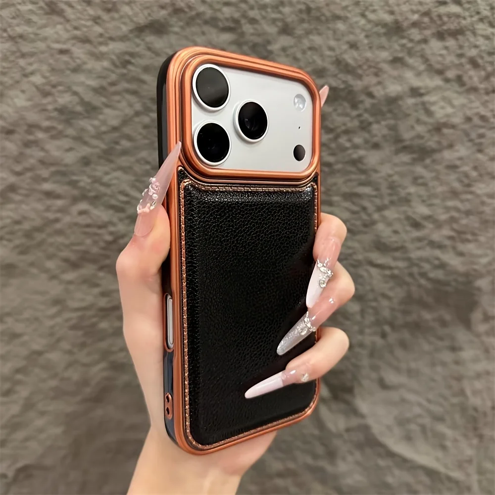Luxury Faux Leather Phone Case with Protective Bumper and Back Shield