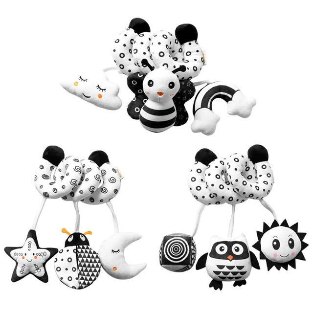 Baby Plush Hanging Toys for Car Seat Crib Stroller Infant Bed Baby Spiral Plush Toys Black White Animals Hanging Rattles Toy 1
