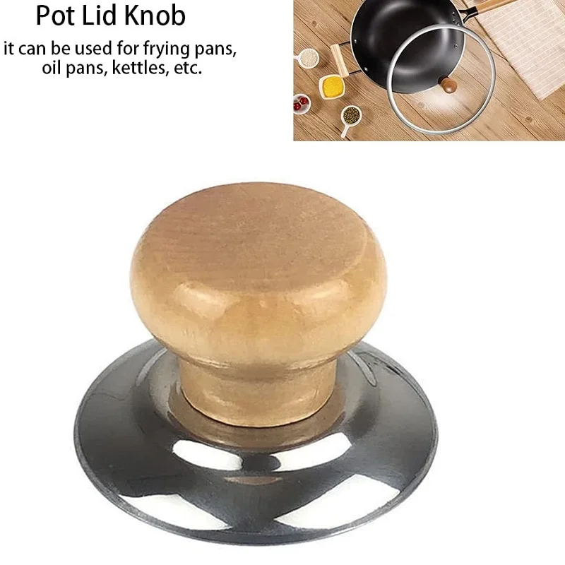 Pot Lid Knob Pan Replacement Wooden Knob, Holding Handle Universal Kitchen Cookware Top Heat