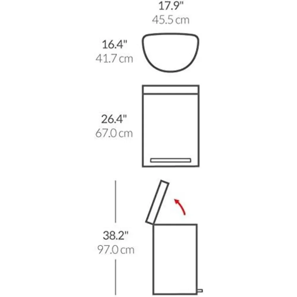 60 Liter Semi-Round Hands-Free Kitchen Step Stainless Steel Trash Can with Soft-Close Lid, Brushed