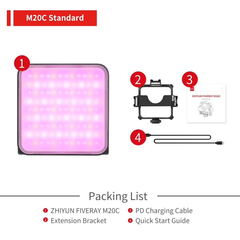 FIVERAY M20C M20 Combo RGB Video Light, 20W Portable Camera Light 2500K-10000K,