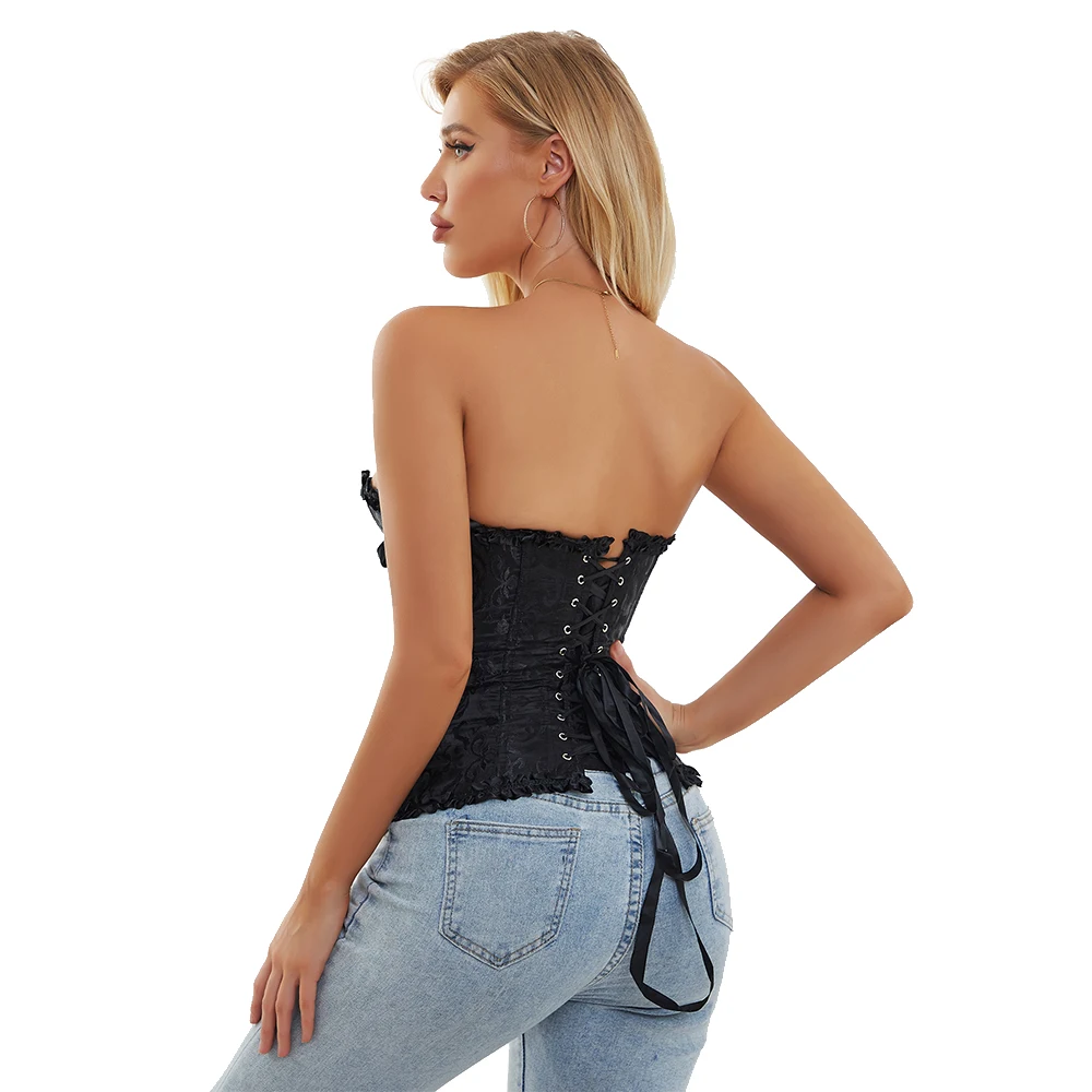 Jacquard Floral Overbust Corset Front Busk/Zipper Waist