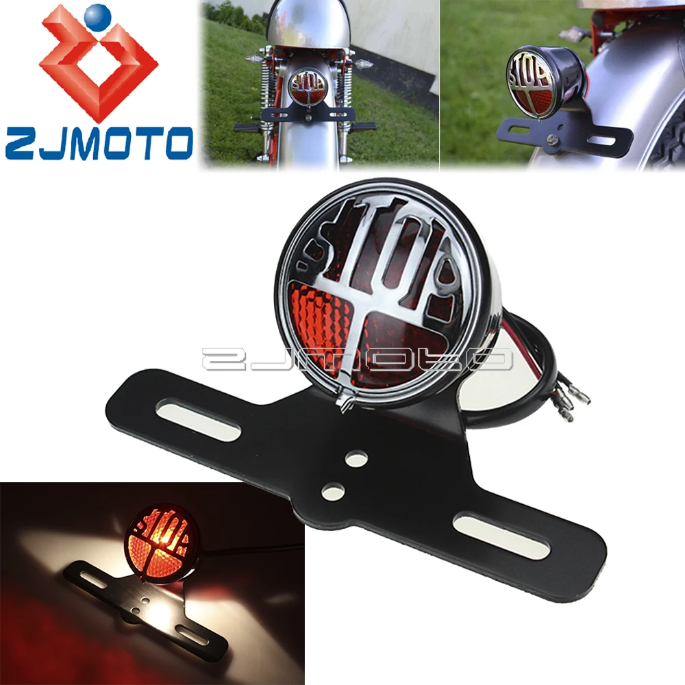 

Motorcycle Retro Brake License Plate Tail Light Old School 12V LED Rear STOP Lamp For Harley Bobber Chopper Scrambler Cafe Racer