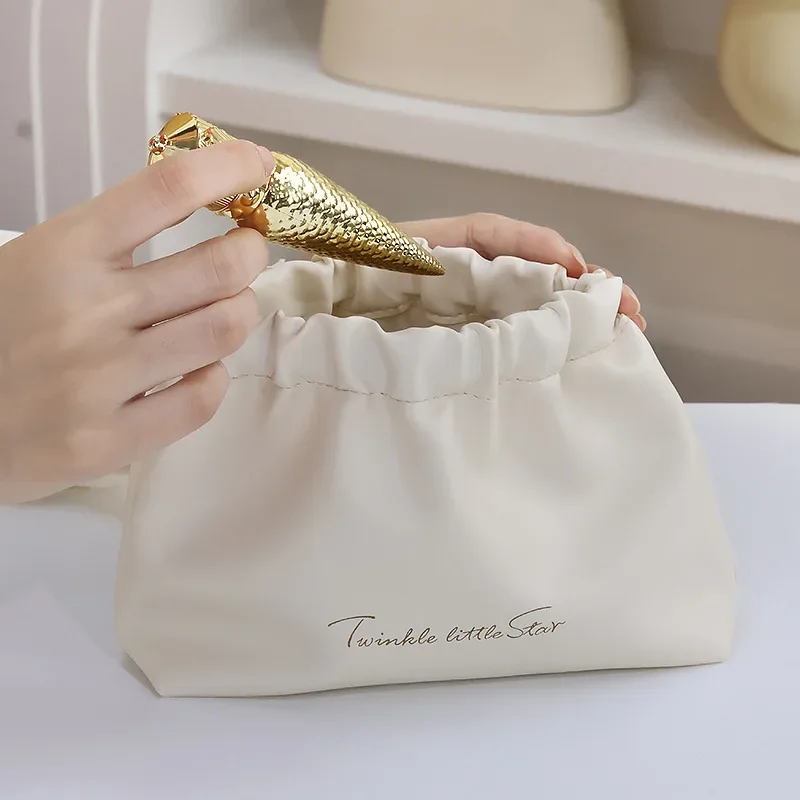 Makeup Bag Crease Pu Cosmetic Bag Storage Hangbag Travel Supplies Coin Purse Automatic Closed Self-closing Makeup Pouch Storage 2