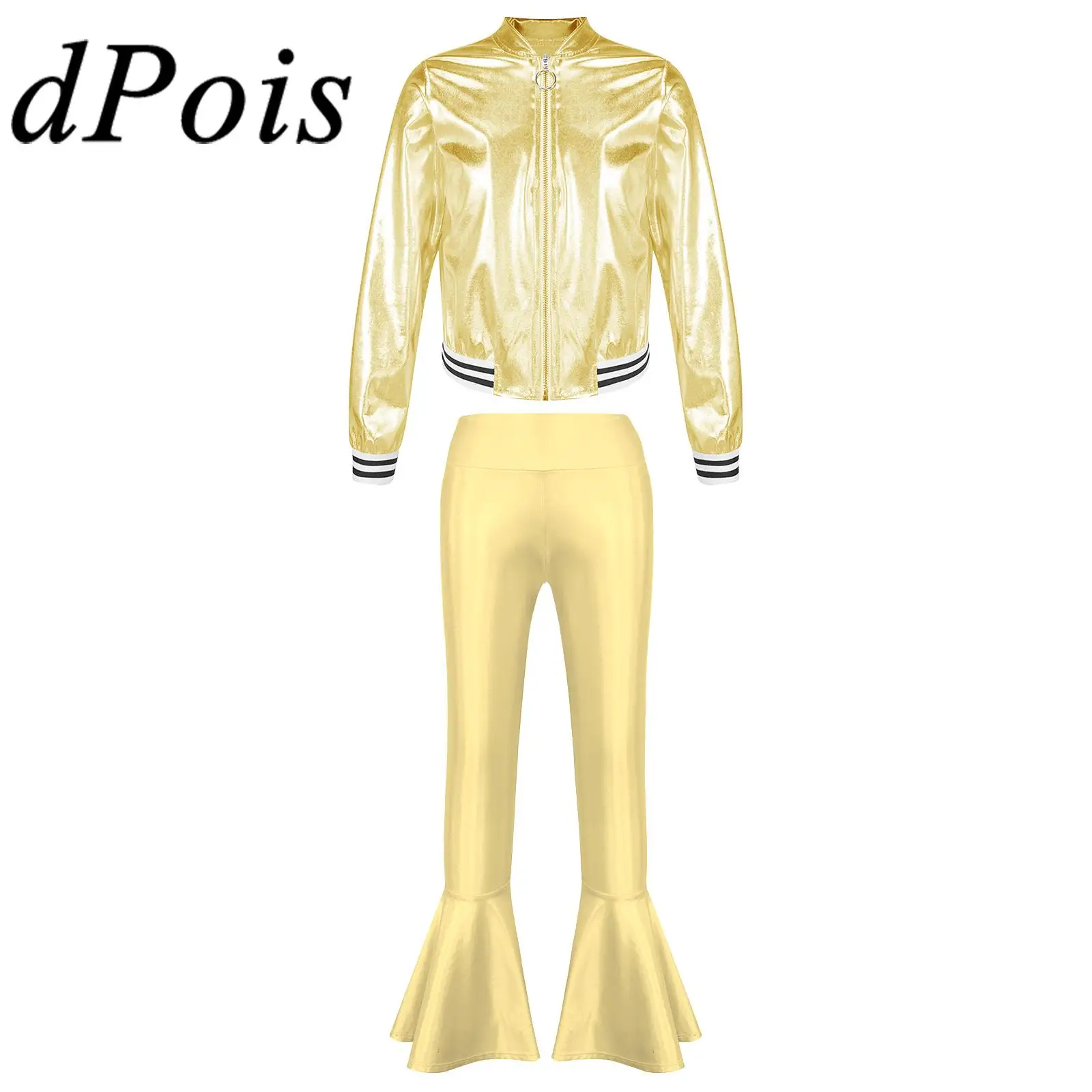 

2pcs Fashion Girls Streetwear Shiny Dancewear Kids Hiphop Jazz Dance Costume Performance Children Street Dancing Clothes Sets