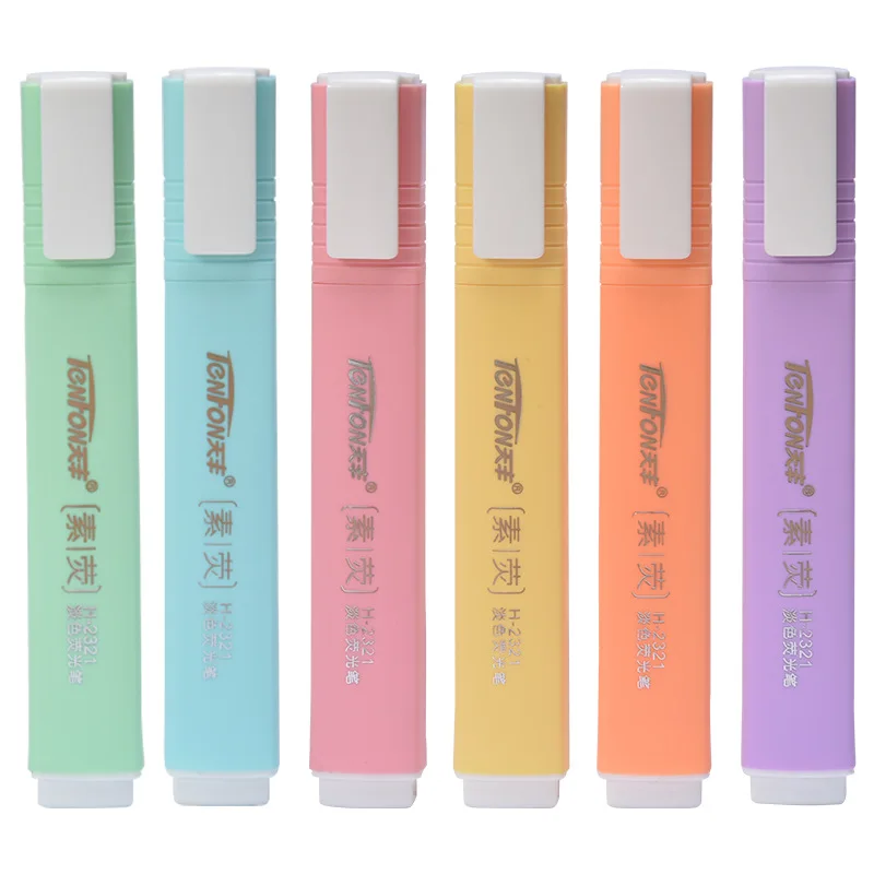 6PcssetFlatShapePaleColorHighlighterFluorescentPenArtMarkersGiftStationery