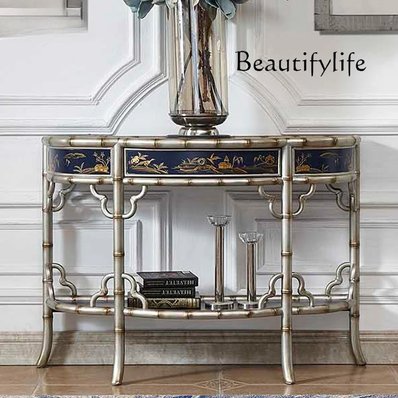 European Style Console Hallway Painted Solid Wood Bamboo Console Tables American Sofa Entrance Cabinet