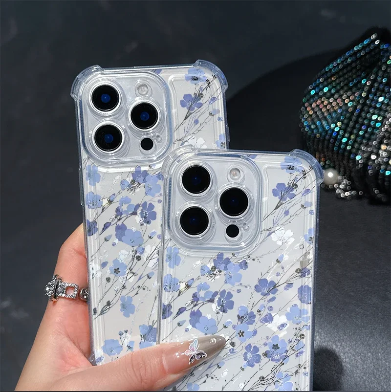 Pink Lily Blue Flower Shockproof Clear Phone Case