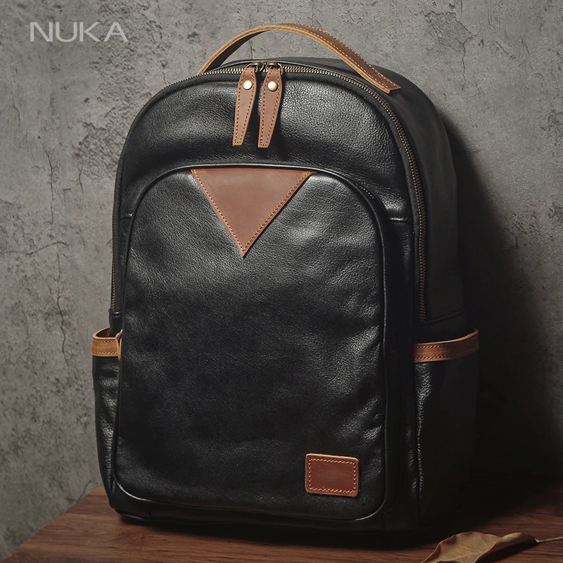 NUKA Brand High Quality Genuine Leather Backpack Men's Business Travel Bag Luxury Top Grain Cowhide Schoolbag For 15 Inch Laptop 1