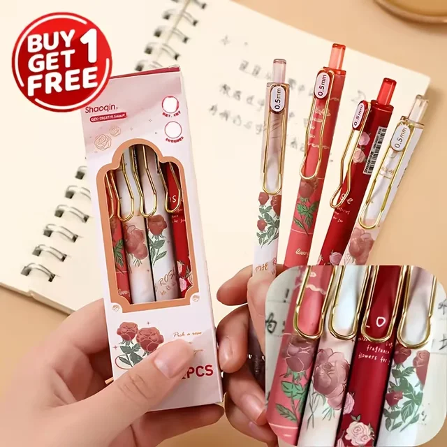 4Pcs Vintage Rose Retractable Ballpoint Pens Medium Tip Black Ink a Must-Have Stationery Suitable for School OfficeEveryday Use 1