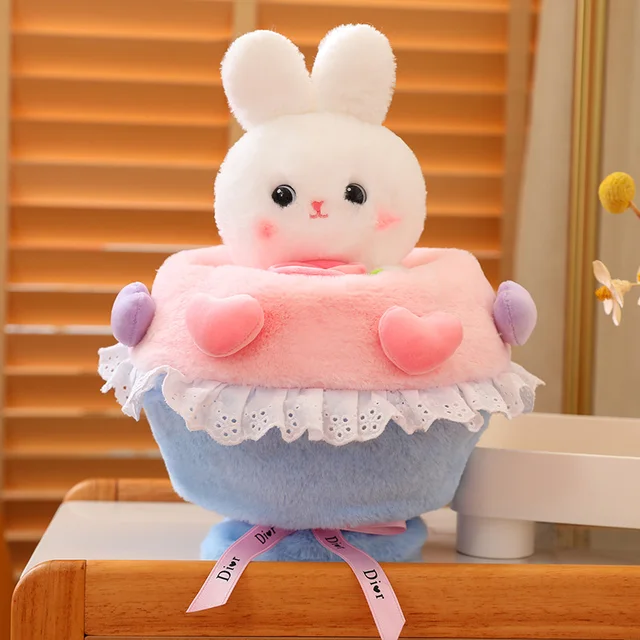 Creative 2 in 1 Cute Princess Rabbit Bouquet Soft Plush Toy Stuffed Bunny Plushie Doll For Kids Girlfriend Valentine's Day Gifts