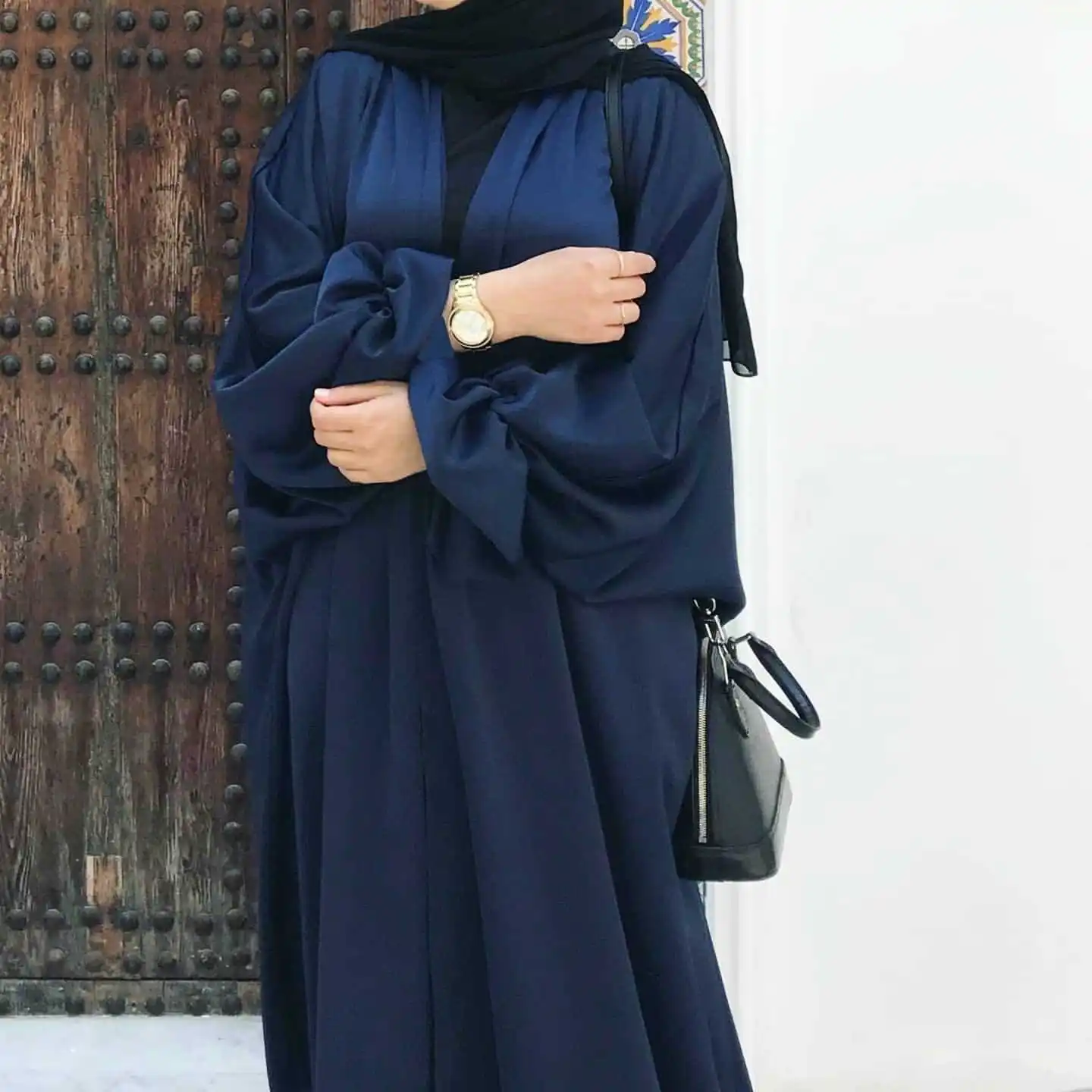 Ramadan Kimono Abaya Open Satin Muslim Long Hijab Dress Puff Sleeve Abayas for Women Dubai Eid Islam Turkey Clothing Kaftan Rob