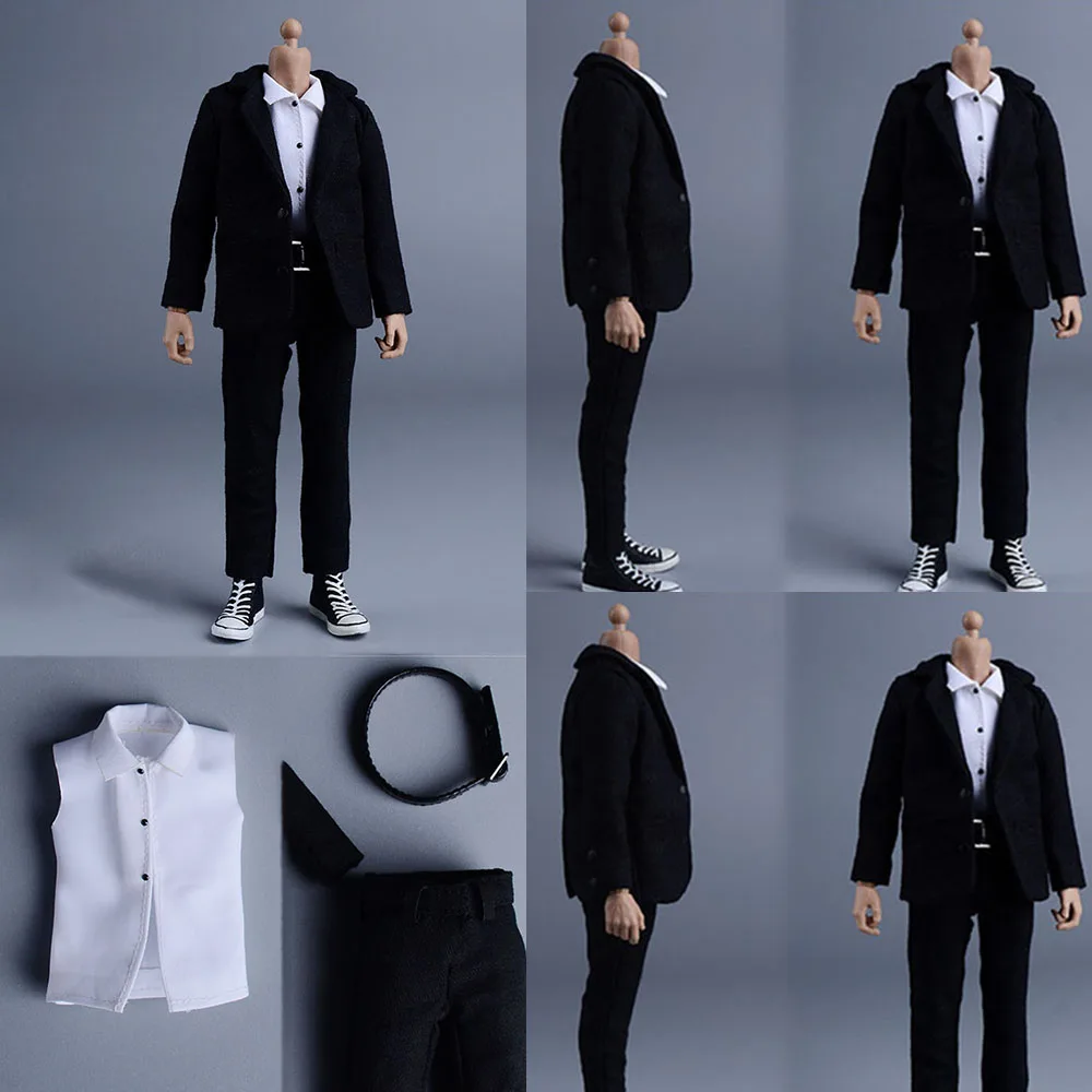 

1/12 Male Soldier Blazer Men Suit Jacket Casual Suit Coat Pants Belt White Shirt For Diy 6'' Trend Action Figure Model Dolls
